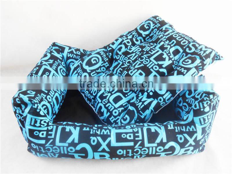 English Letter Patter Nylon Fabric Dog Bed, Cat Bed with Detachable Cushion