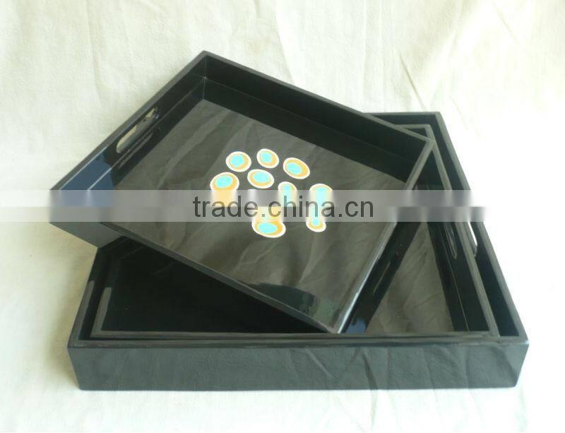 Set of two square lacquered tray TK Vietnam