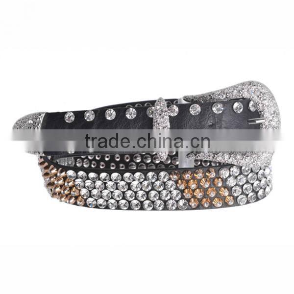 Wholesale Women's Rhinestone Studs Faux Hair Fleur De Lis Belts