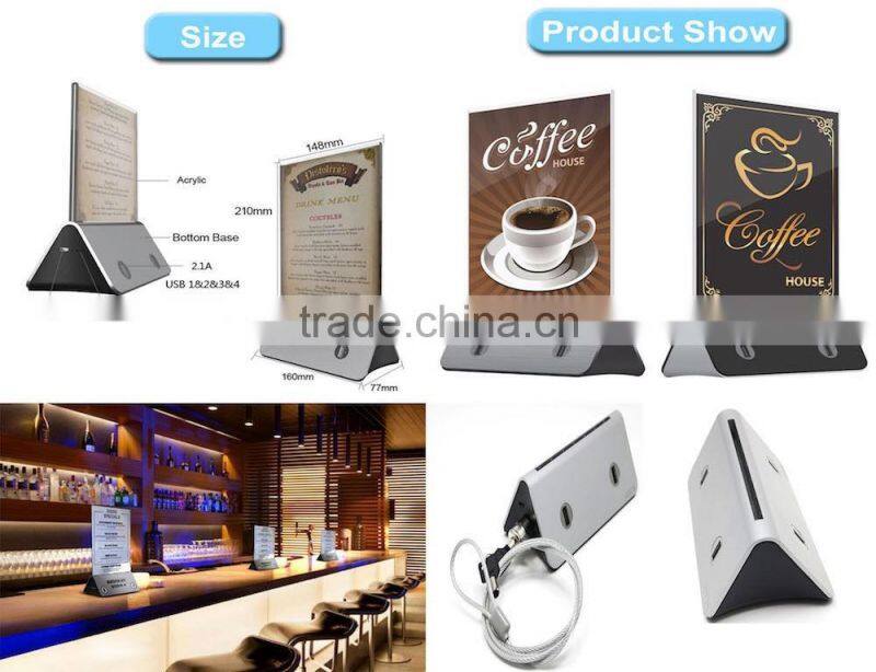 1000mAh 4x 2.1A USB Multiple Charging Station Power Bank with Menu Advertising display For Cafe, Restaurants, Bar, Coffee Shops
