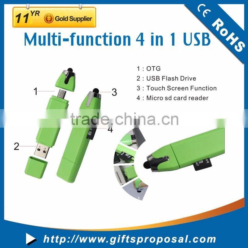 OTG USB memory Stick with mini memory card reader and stylus pen for iPad