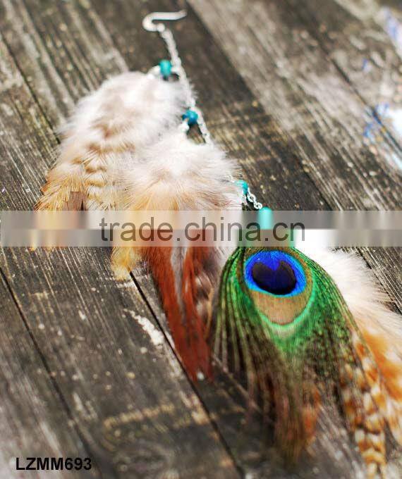 Vintage Dangle Peacock Feather Earrings LZMM18