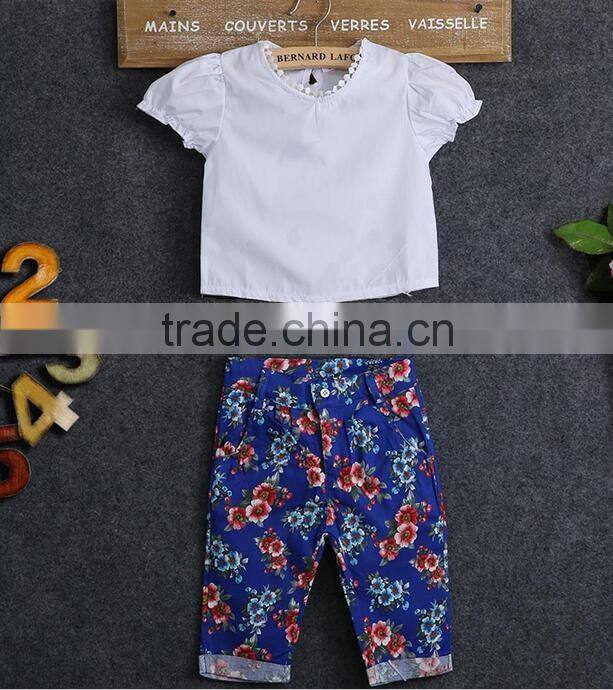 HOT 2016 New 2Pcs Baby Girls Lace T-Shirt Tops And Flower Pants Outfits Clothes
