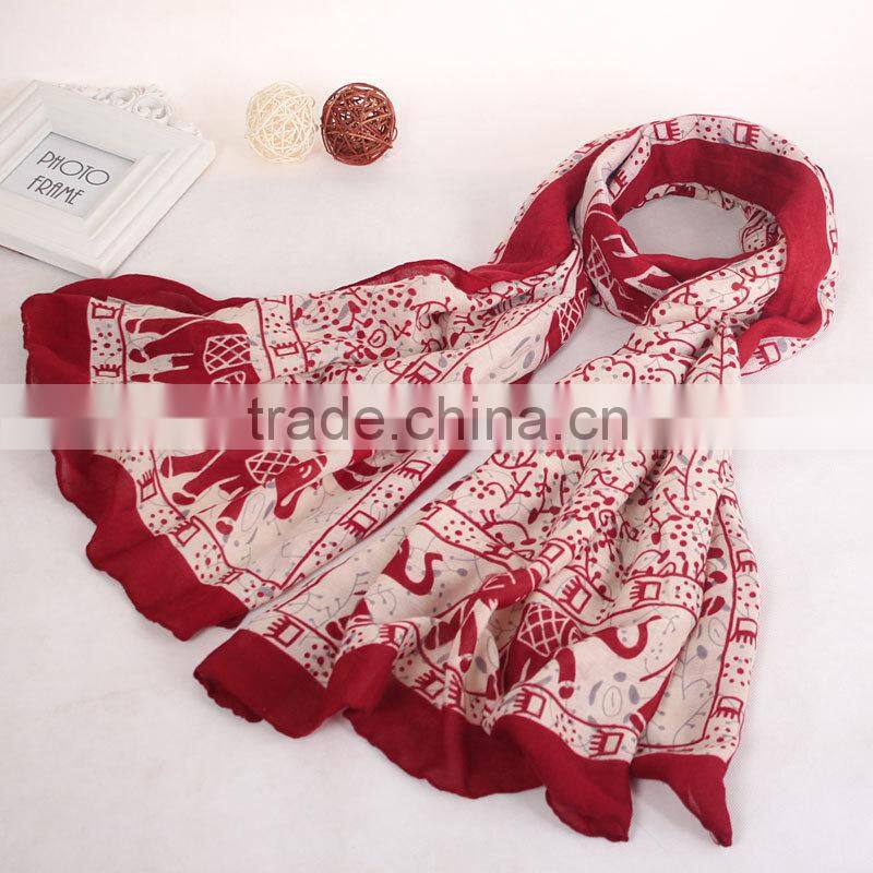 New product high quality digital print custom design cotton scarf elephant pattern WJ-644