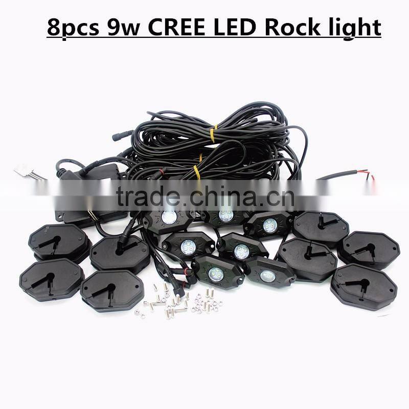 8PCS RGB C-ree LED Rock Light tail Fender Under Under Car Decorative Offroad RGB Light with Bluetooth Controller