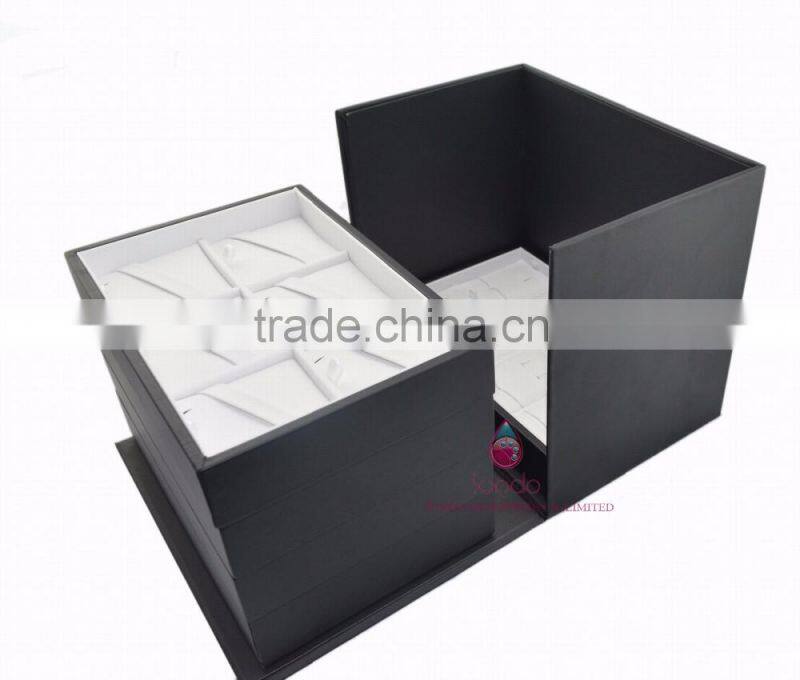 Black stackable wooden jewelry tray for ring pendant necklace bangle