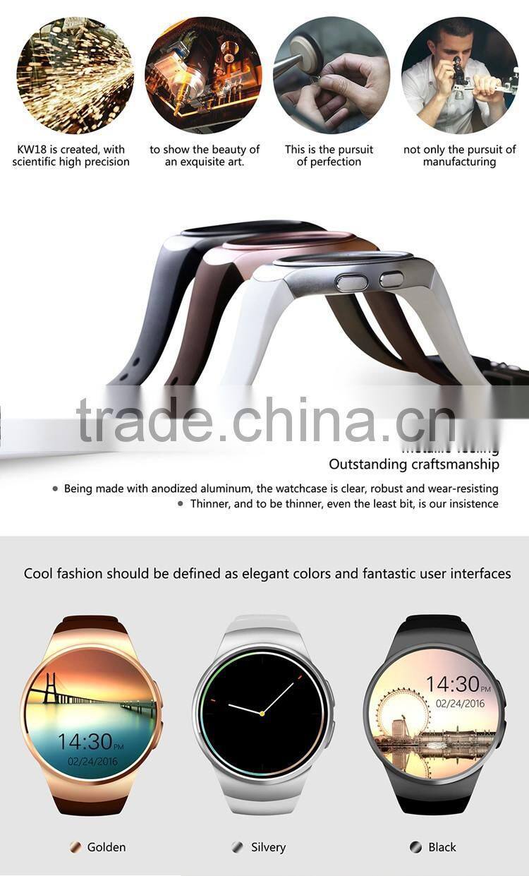 EXCELVAN Smart Watch KW18 SIM Watch MTK2502C Pedometer Heart Rate Monitor Touch Screen Smartwatch for iOS Android Smartphone