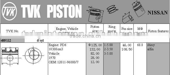 PD6 diesel PISTON for NISSAN 12011-96000/7