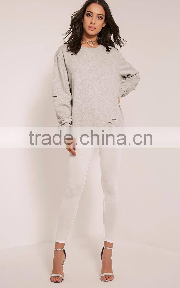 American style hoodies, Grey Ripped Oversized Sweatshirt, high quality cotton hoodies for women
