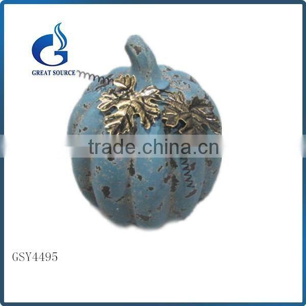 blue color ceramic halloween pumpkin with metal leaves for sale