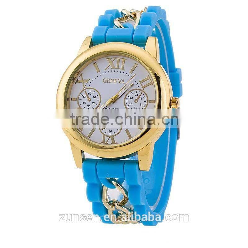 2016 Hot Fashion Famous Brand Gold Alloy Chain Geneva Casual Quartz Watch Women Cheap Silicone Wristwatches Relogio Feminino