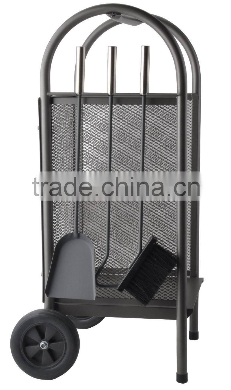 black power coated iron firewood log cart log trolley