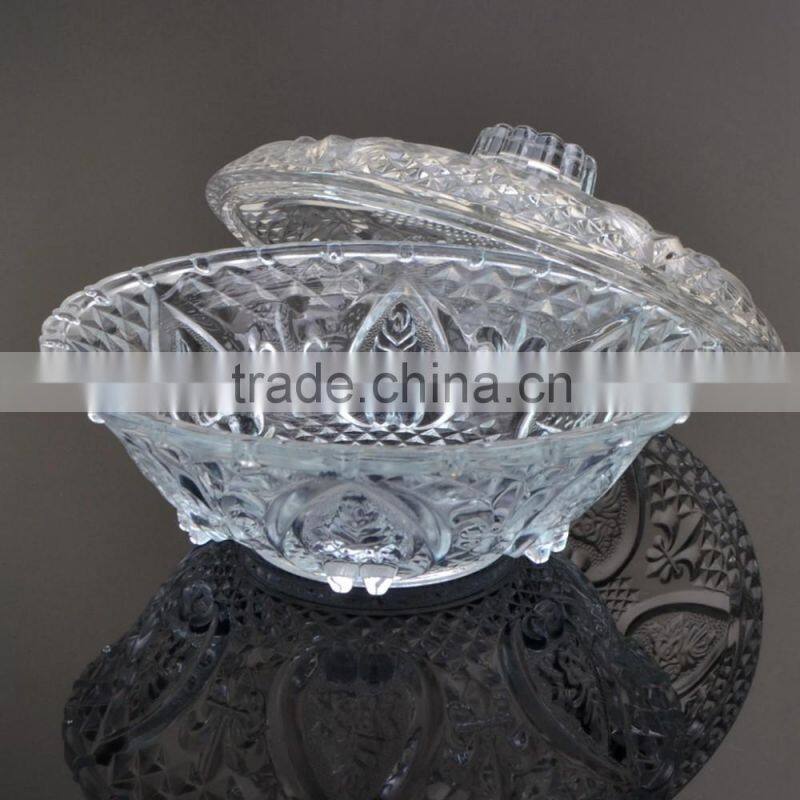 fancy round clear cheap antique glass fruit bowl with glass lid