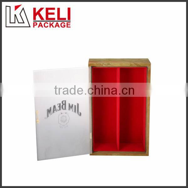 Hot new products for 2015 two bottle PVC window wooden wine box
