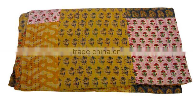 Double Bed Size Colorful Patchwork Kantha Bed Cover Double Bed Size Cotton Fabric Bedspread Fruit Printed Patches