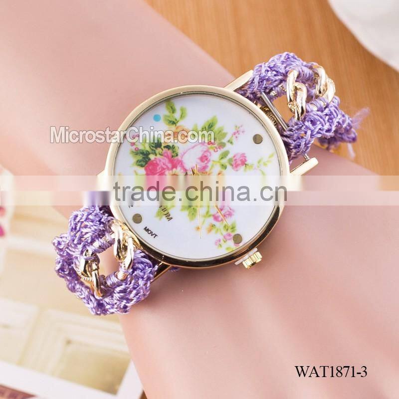 DIY hand made woven chain flowers watch women