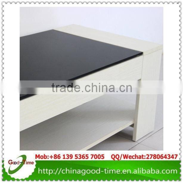 flat packing wooden coffer table with glass , modern wood coffee table design