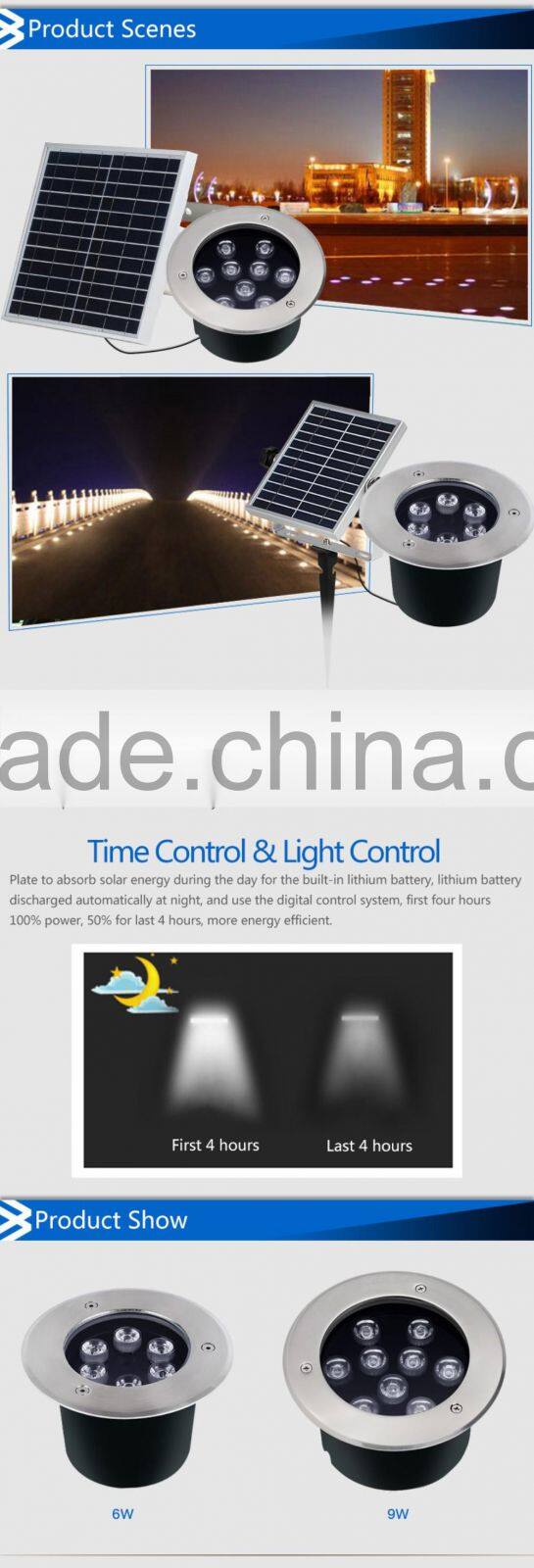 12V 6W 9W Outdoor Waterproof LED Underground Solar Lamp for Garden Backyard Park Square Landscape Lighting