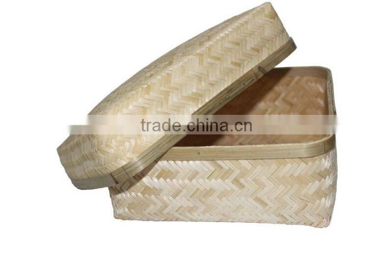 New design rectangular woven bamboo gift basket with cane