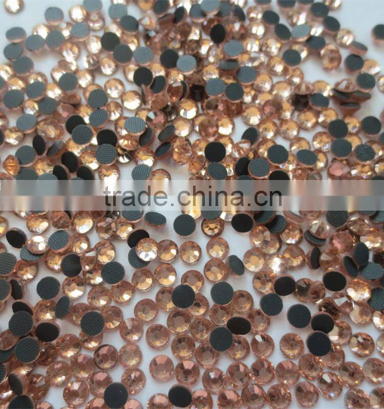 wholesale manufacture super shine ss20 lt peach color iron on glue hotfix stone for belt