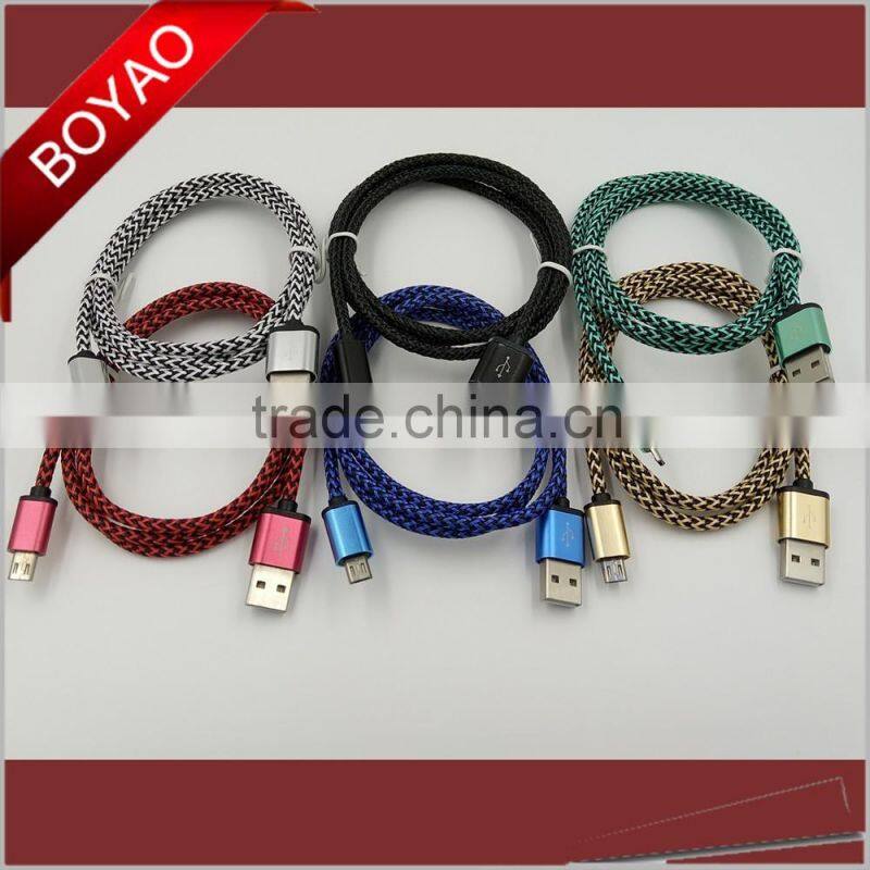 2016 Wholesale Colorful nylon braided micro usb cable, round usb charging cable, 2A usb data cable