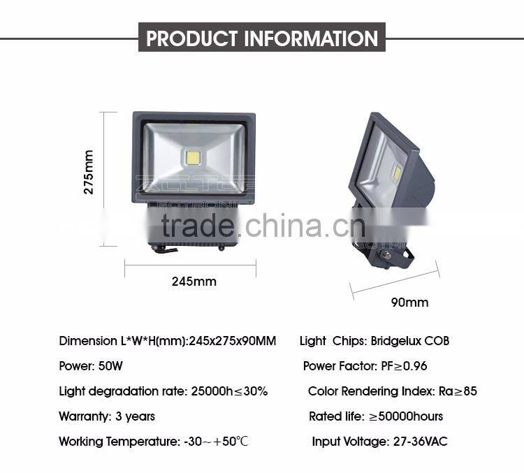 High lumen high power Bridgelux COB Waterproof IP65 50w Outdoor led flood light