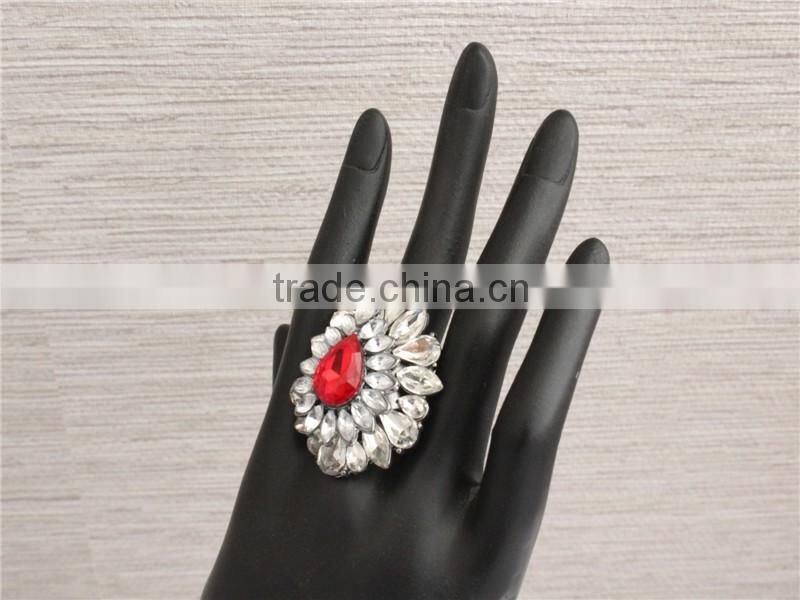 Hot selling cheap custom rhodium crystal ring wholesale, red diamond rings for women
