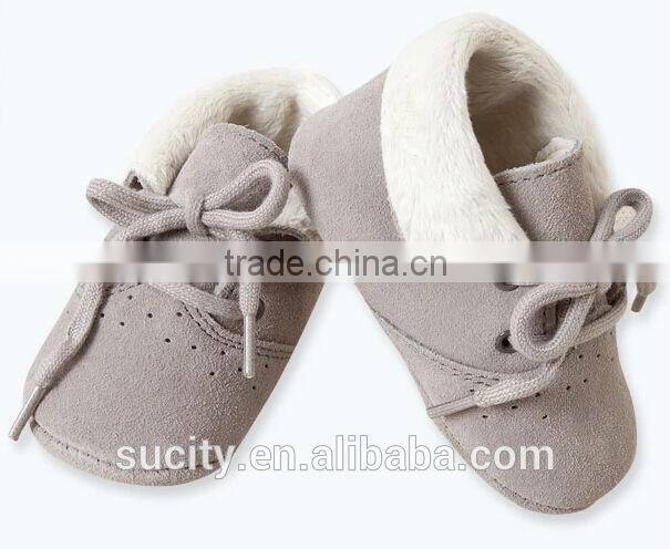 2014 newest soft sole warm leather newborn baby shoes with lace