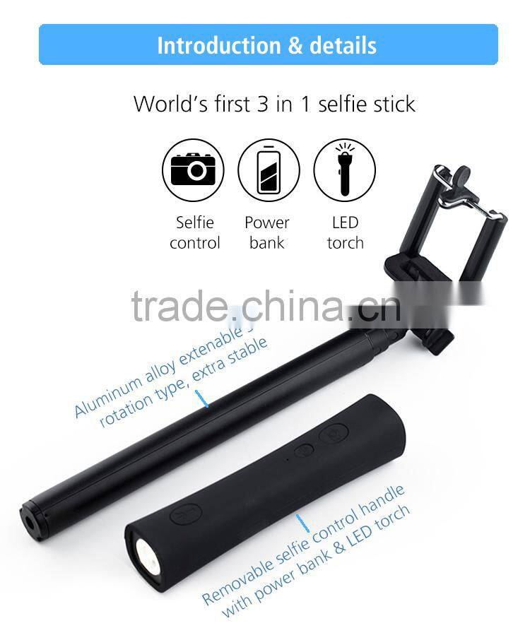 High Tech Power Bank Torch Bluetooth LED Monopod With Zoom Function