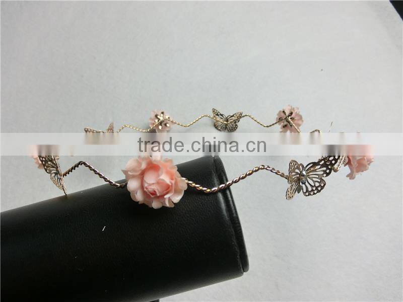 Baroque vintage old golden Metal butterfly headband women leather flower pearl hair crown Fashion hair FHHGC5001-2