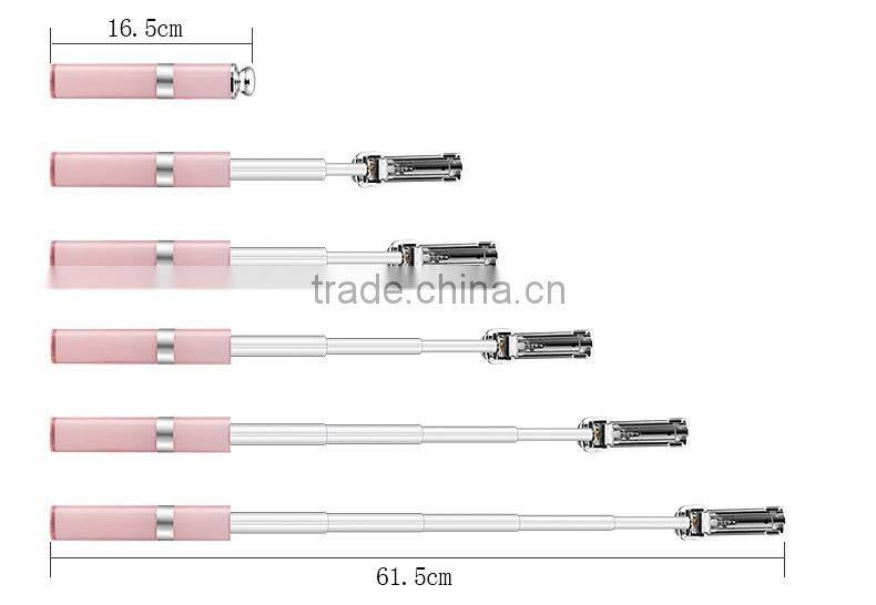 2016 New Wholesale mini automated selfie stick lip gloss selfie stick with cable for iphone and Android Smart phone