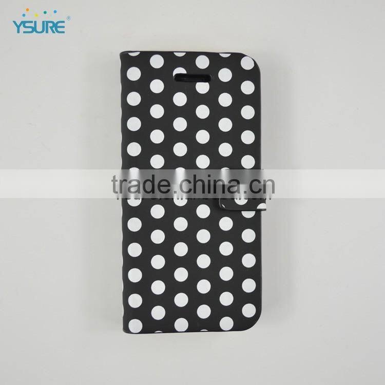 Simple Style PU leather case For iPhone 5c with White Spot , big magnet and support ability that easy to watch video