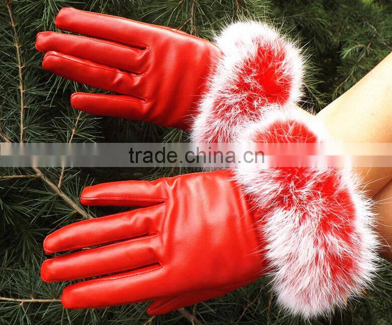 Korea Style Full Finger PU Material Winter Keep Warm and Velvet Cycle Gloves for Woman