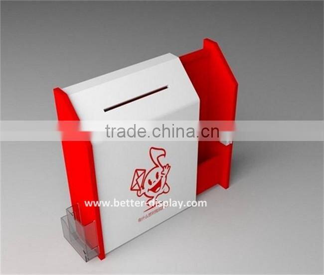 Large Charity Collection Box Acrylic Counter donation Box With Brochure Holder