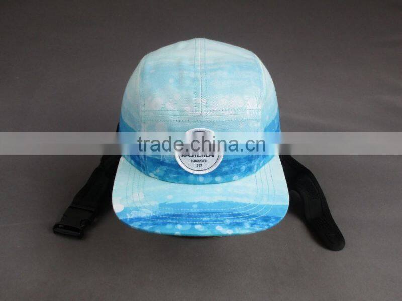 Hot selling Flat brim 5-panel Camper Cap with Fixed Belt
