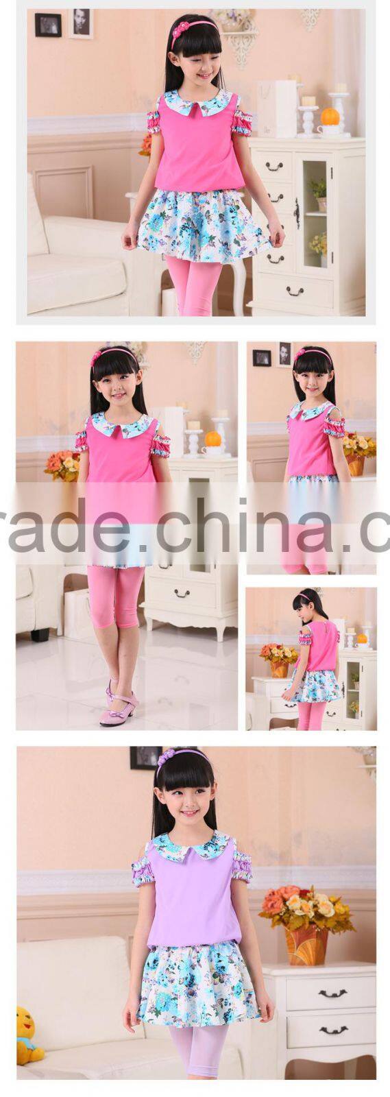 Girls new sets cotton flowers printed dress sets short sleeve sets