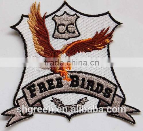 Eco-friendly green leaf-shaped iron on embroidery label