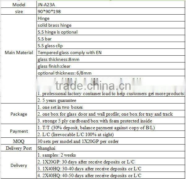 wholesale china frameless glass sliding shower enclosure