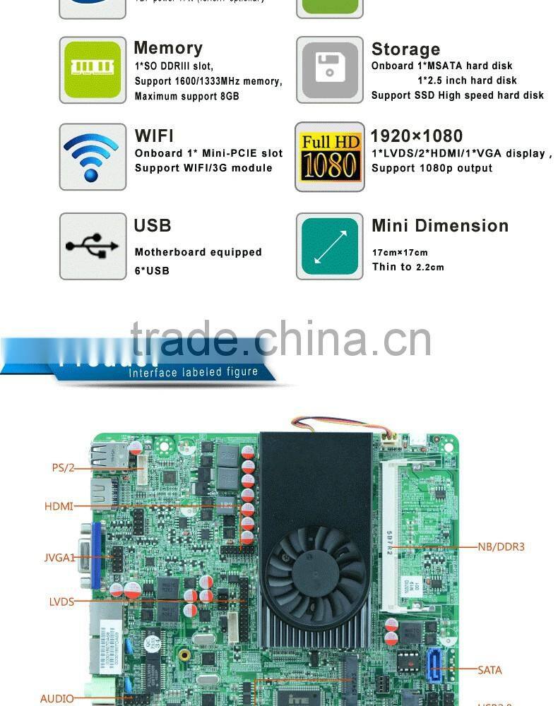 RJ45 Celeron thin x86 motherboard offices embedded system mainboard with 2*RTL8111E