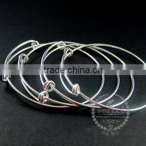 73mm diameter brass silver plated simple adjustable wiring bracelet for beading 1900049