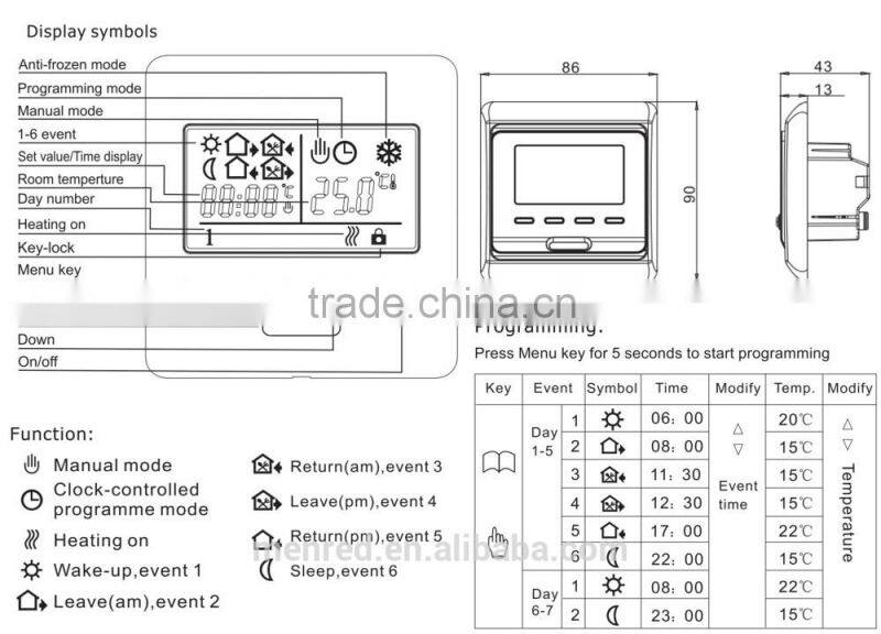 menred heating room electric thermostat E51