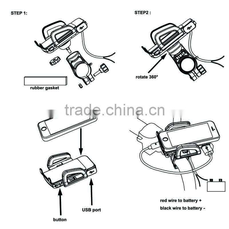 Waterproof motorcycle mobile phone charger with phone holder