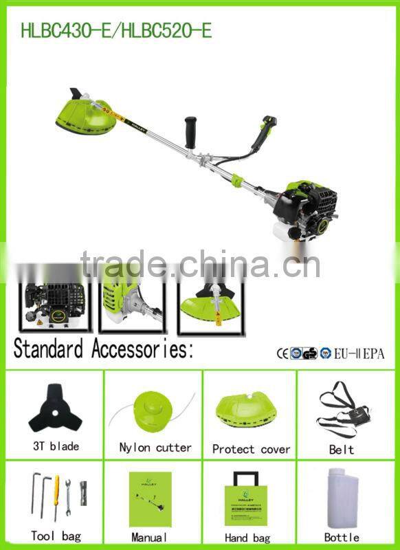 2 stroke gasoline 52CC Grass Trimmer with metal blade and nylon head HLBC520-E