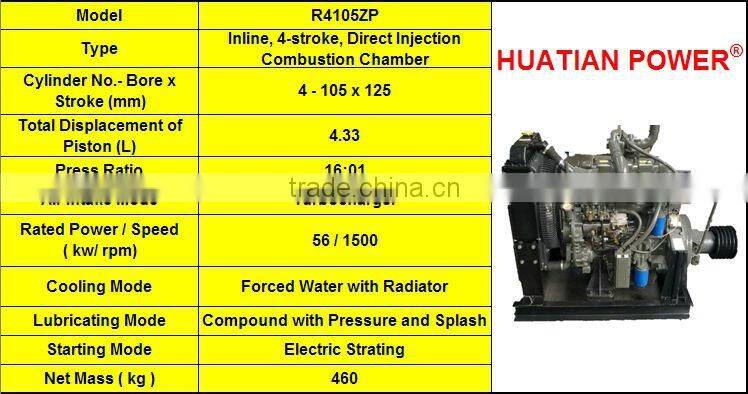 Weichai R4105ZP 56kw/62hp Diesel Engine Manufacturer with Clutch