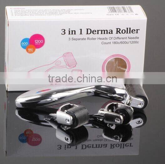 Hot sale Dermaroller 180needles 600needles 1200needles 3 in 1 derma roller titanium micro needle roller