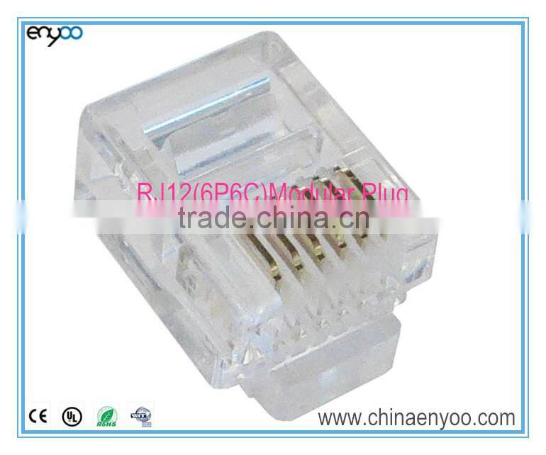 Modular Plugs, RJ12 Plug, 6 Position, 6 Conductor, For Round Solid or Stranded Wire