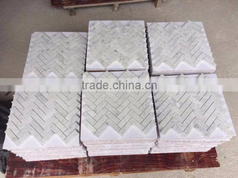 Herringbone shape carrara marble mosaic