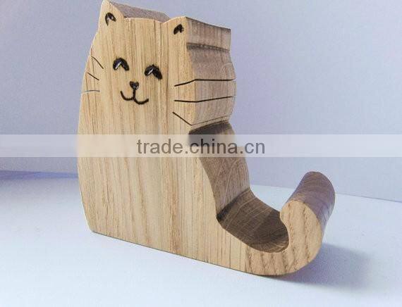 Oak Cute Cat Shape Wooden Pad Holder Table PC Stand Phone Holder 2017 Girl Gift