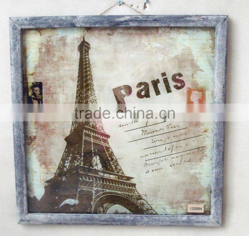 2016 new style rural glass printing with antique wooden frame