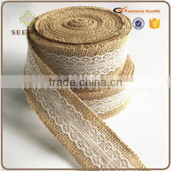 2017 natural jute with lace ribbon gift pack ribbon